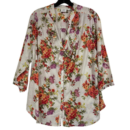 Cato Woman 18/20W Floral Button Down Long Sleeve Blouse Multicolor - Image 1