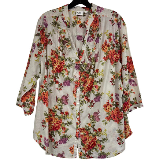 Cato Woman 18/20W Floral Button Down Long Sleeve Blouse Multicolor - Image 1
