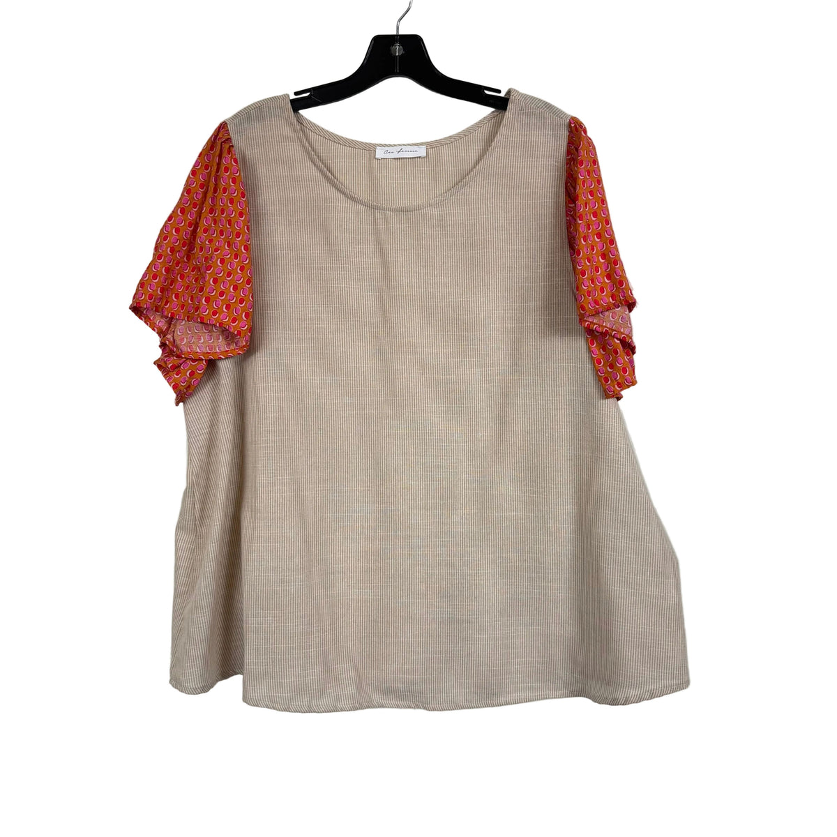 Ces Femme Oatmeal Floral Sleeve Top 2XL - Image 1