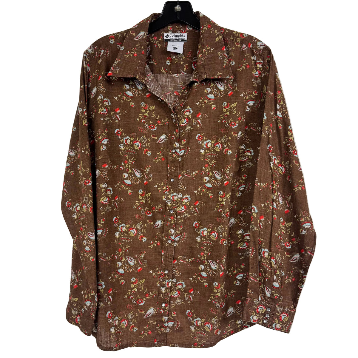 Columbia Women's 1X Brown Floral Print Snap Up Shirt - Image 1