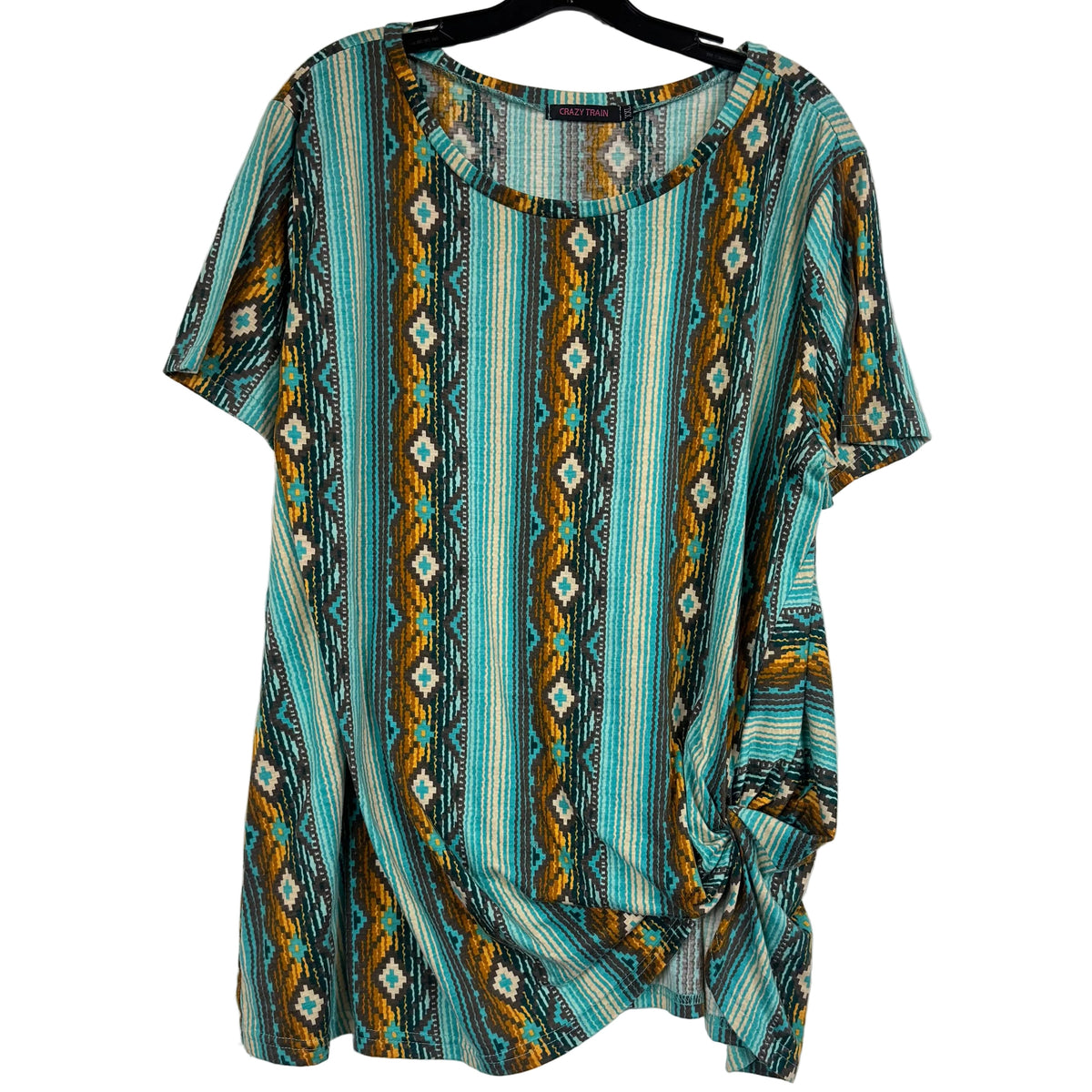 Crazy Train Women's Aztec Stripe Turquoise Top size 2XL - Image 1