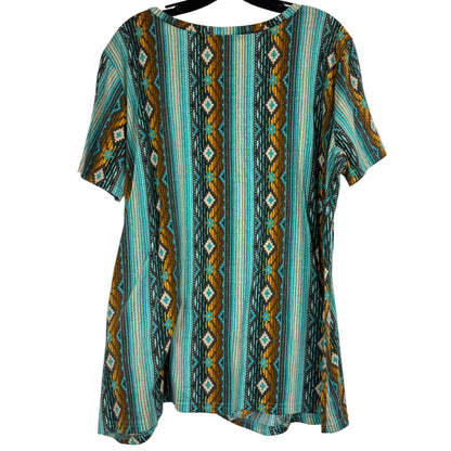 Crazy Train Women's Aztec Stripe Turquoise Top size 2XL - Image 2