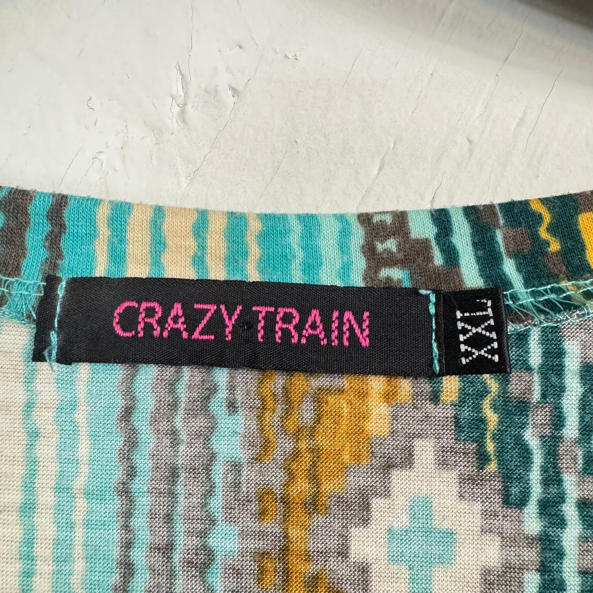 Crazy Train Women's Aztec Stripe Turquoise Top size 2XL - Image 3