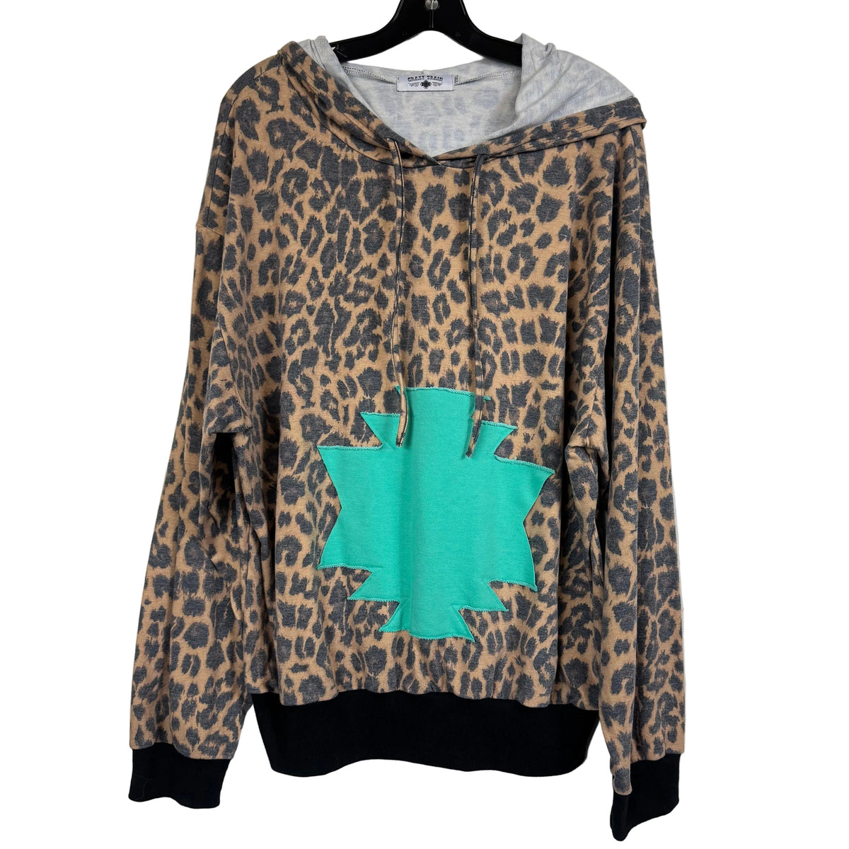 Crazy Train Leopard Print Hoodie Turquoise 2XL - Image 1