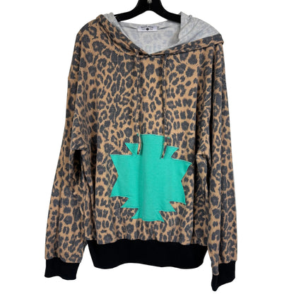 Crazy Train Leopard Print Hoodie Turquoise 2XL - Image 1