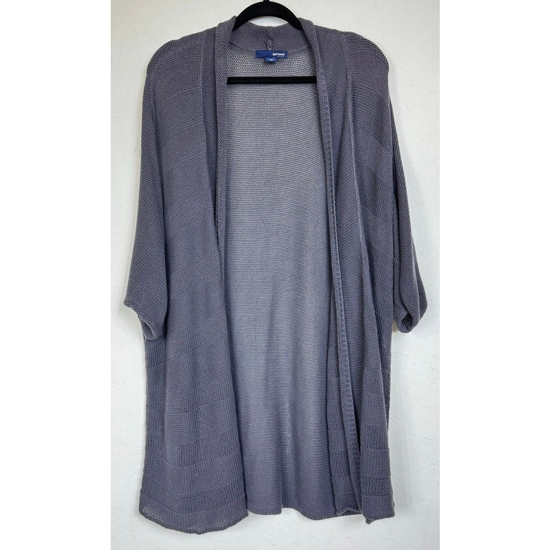 Basic Editions Gray Short Sleeve Cardigan Women's 3X