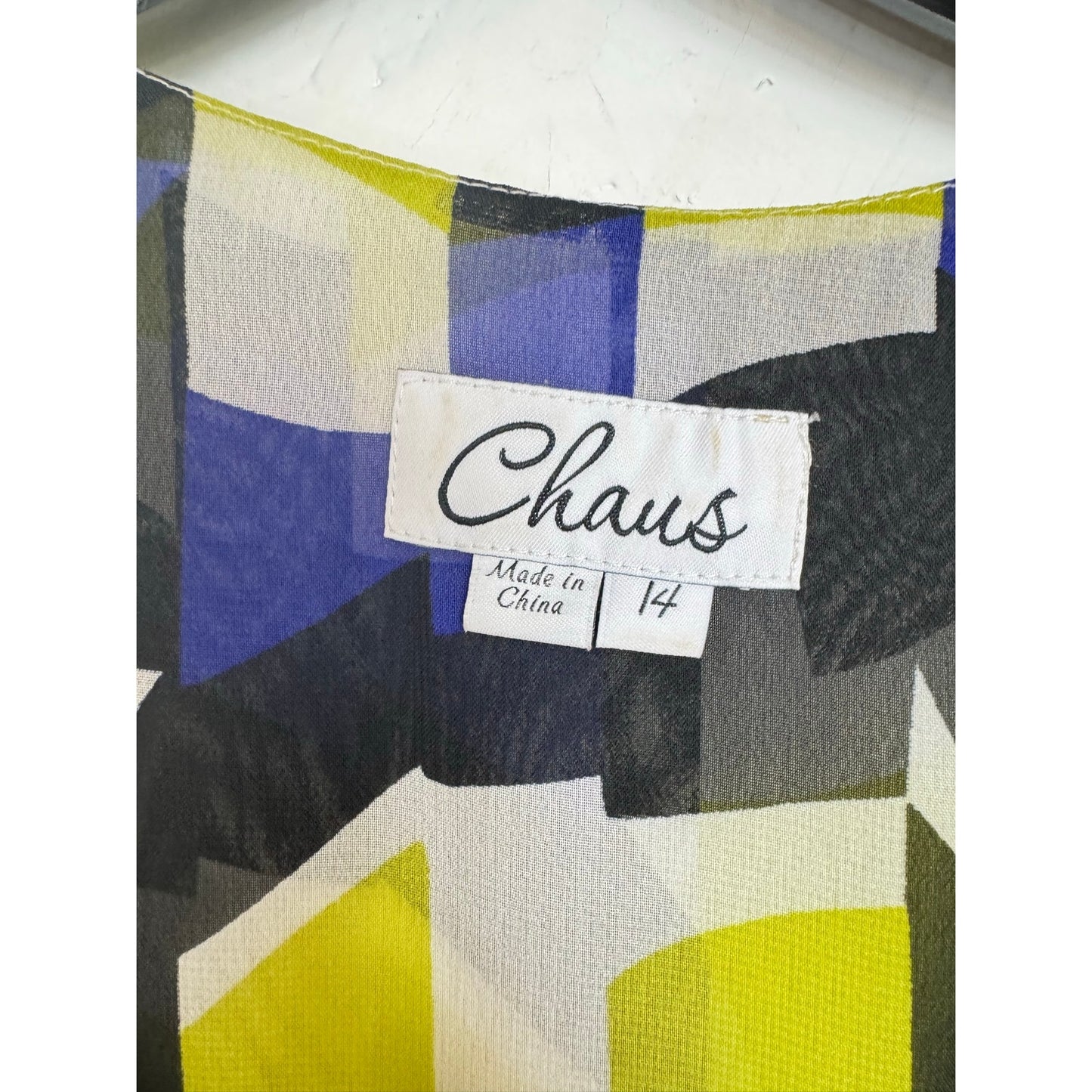 Chaus Green & Blue Sleeveless Button Up Blouse Women's 14