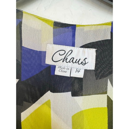 Chaus Green & Blue Sleeveless Button Up Blouse Women's 14