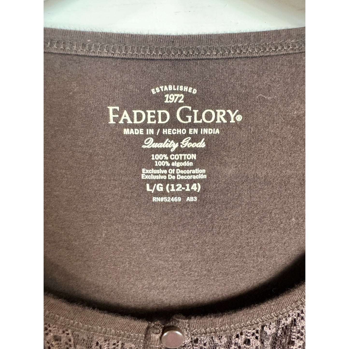 Faded Glory 3/4 Sleeve Top Women's Size Large