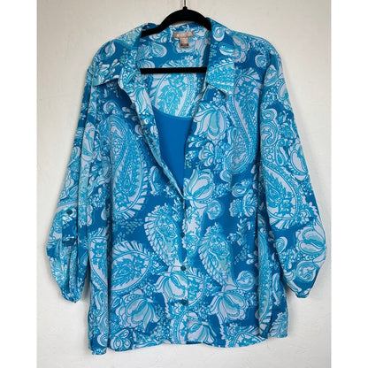 White Stag Blue 3/4 Sleeve Button Up Blouse Women's 3X