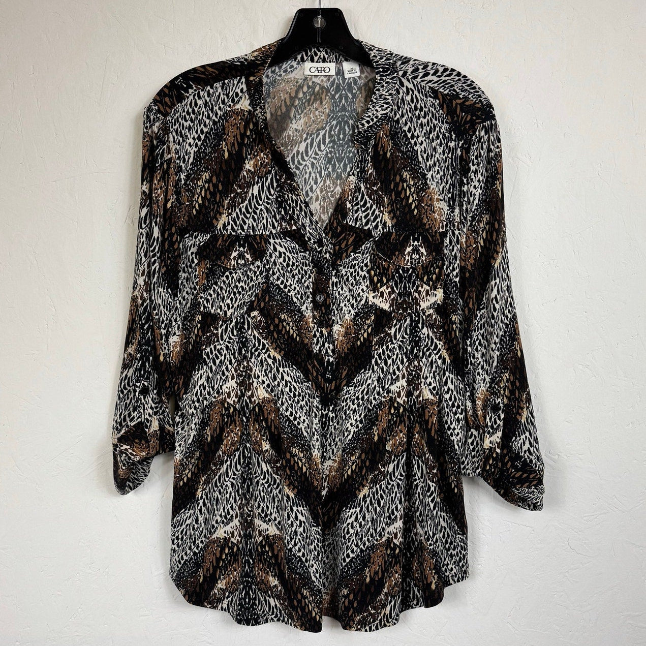 Cato Brown Long Sleeve Button Up Blouse Women's Medium