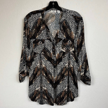 Cato Brown Long Sleeve Button Up Blouse Women's Medium