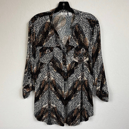 Cato Brown Long Sleeve Button Up Blouse Women's Medium