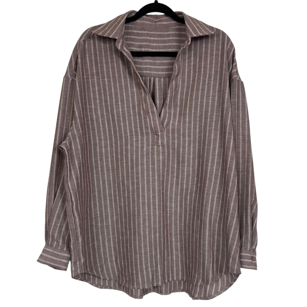 Dazy Women's Brown White Striped Button Up Shirt XL - Image 1