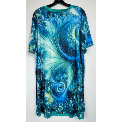 Blue & Green Short Sleeve Blouse Women's 6XL