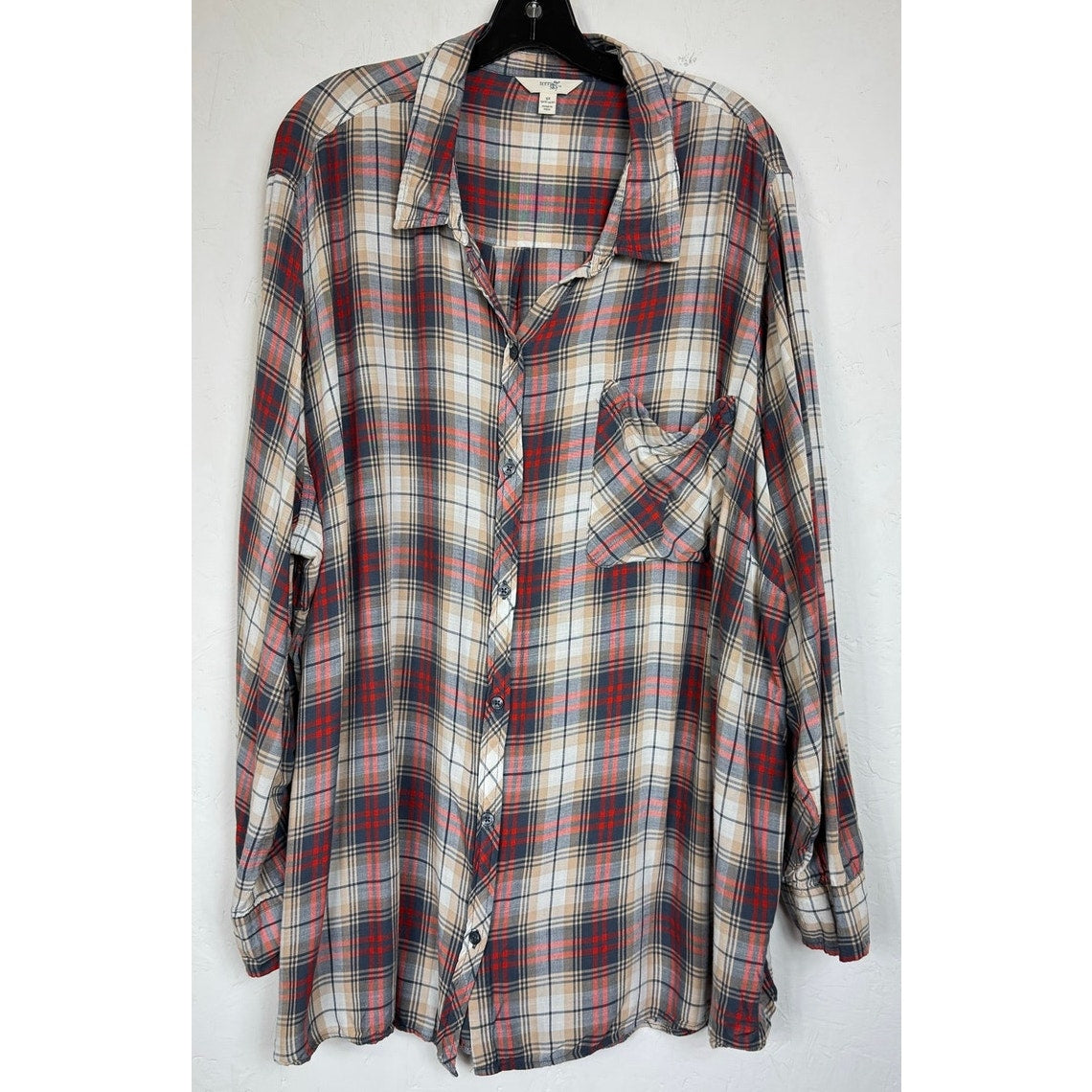 Terra & Sky Red Plaid Long Sleeve Button Up Shirt Women's 5X