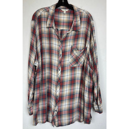 Terra & Sky Red Plaid Long Sleeve Button Up Shirt Women's 5X