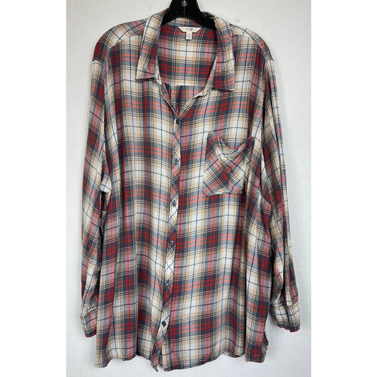 Terra & Sky Red Plaid Long Sleeve Button Up Shirt Women's 5X