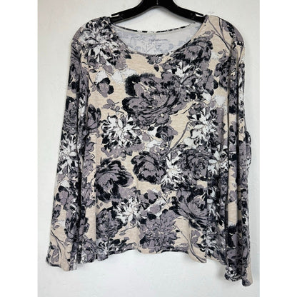Croft & Barrow Beige & Gray Long Sleeve Blouse Women's XL