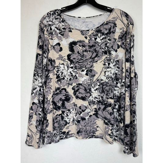 Croft & Barrow Beige & Gray Long Sleeve Blouse Women's XL
