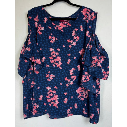 Downing Studio Blue Floral Short Sleeve Blouse Women's 5X