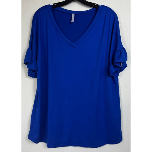 N/A Blue Short Sleeve Blouse Women's 1XL
