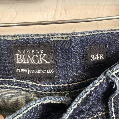 Buckle Black Blue Straight Leg Jeans Men's 34R