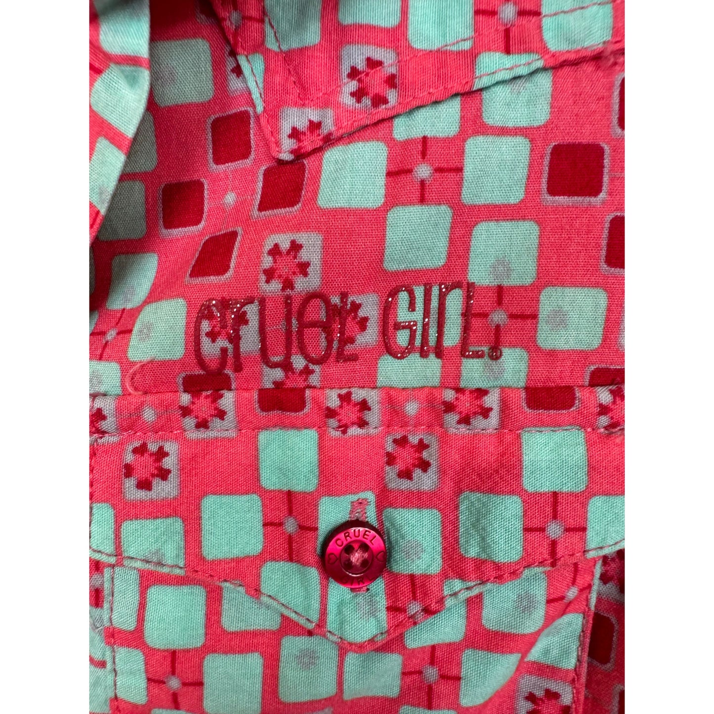 Cruel Girl Pink Green Button Up Shirt Girl's XL (12)