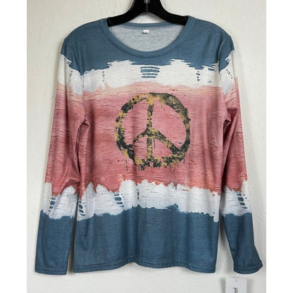 N/A Blue & Red Long Sleeve T-Shirt Women's Medium