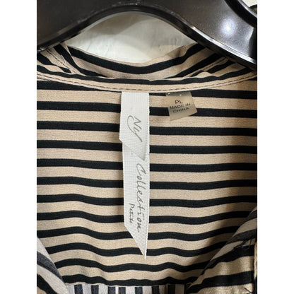 Ny Collection Beige & Black Button Up Long Sleeve Blouse Women's Large Petite