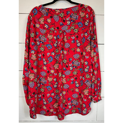 Chelsea & Theodore Red Floral Blouse Women's Size XL