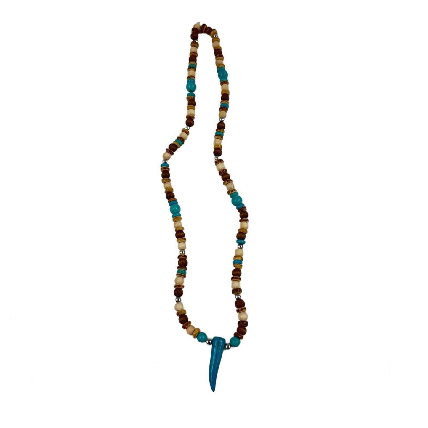 Fashion Jewelry Turquoise, Wooden & Silver Beaded Women's Necklace