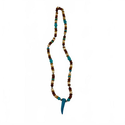 Fashion Jewelry Turquoise, Wooden & Silver Beaded Women's Necklace