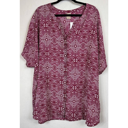 Faded Glory Purple Short Sleeve Button Up Blouse Women's 4X