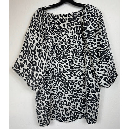 Umgee Black & White Short Sleeve Blouse Women's XL