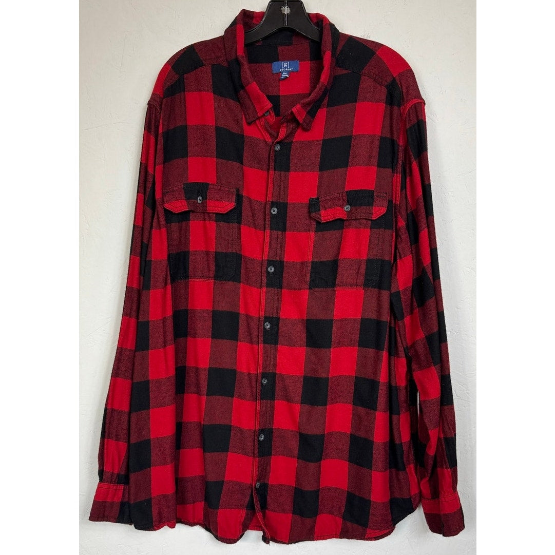 George Red Long Sleeve Flannel Shirt Men's 3XL