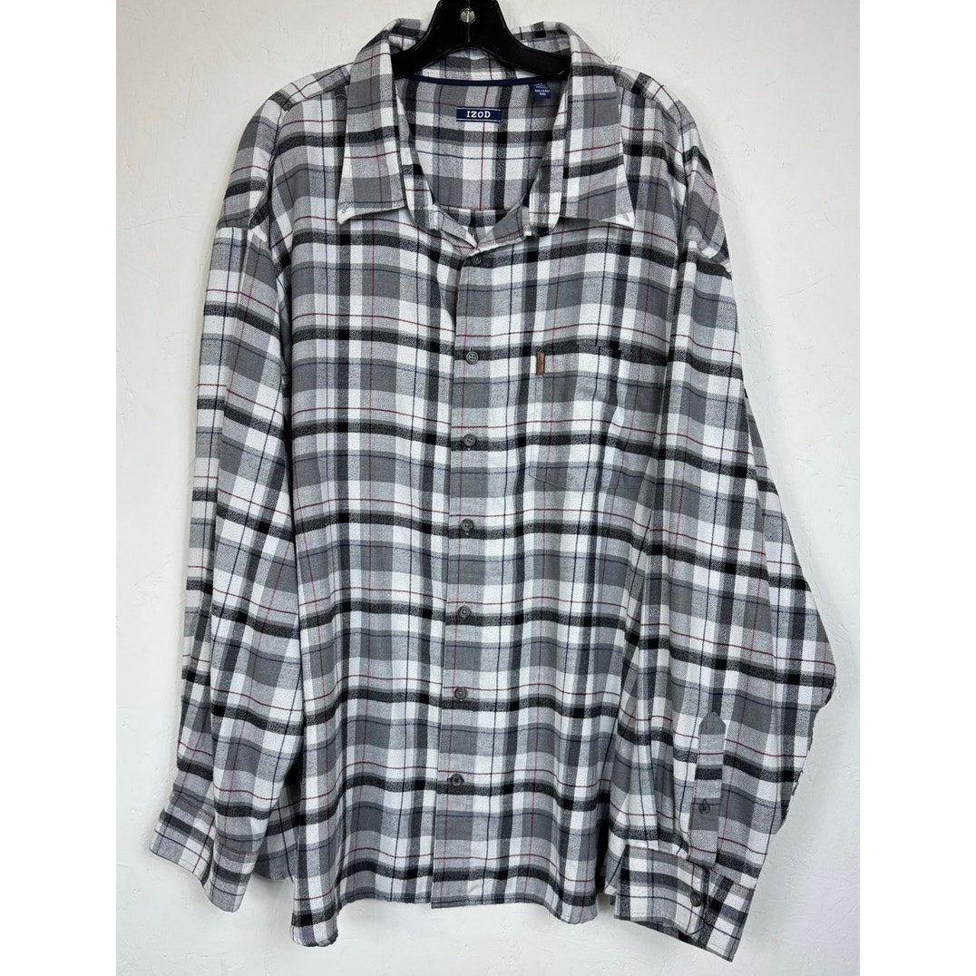 Izod Gray & Black Plaid Long Sleeve Button Up Shirt Men's 4X