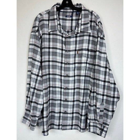 Izod Gray & Black Plaid Long Sleeve Button Up Shirt Men's 4X