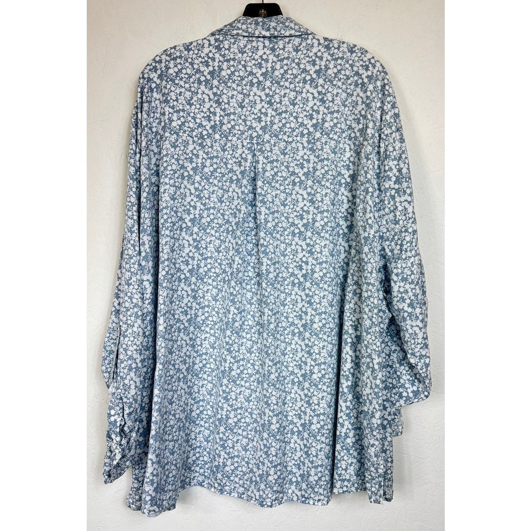 Molly Isadora White & Blue Long Sleeve Button Up Blouse Women's 5X