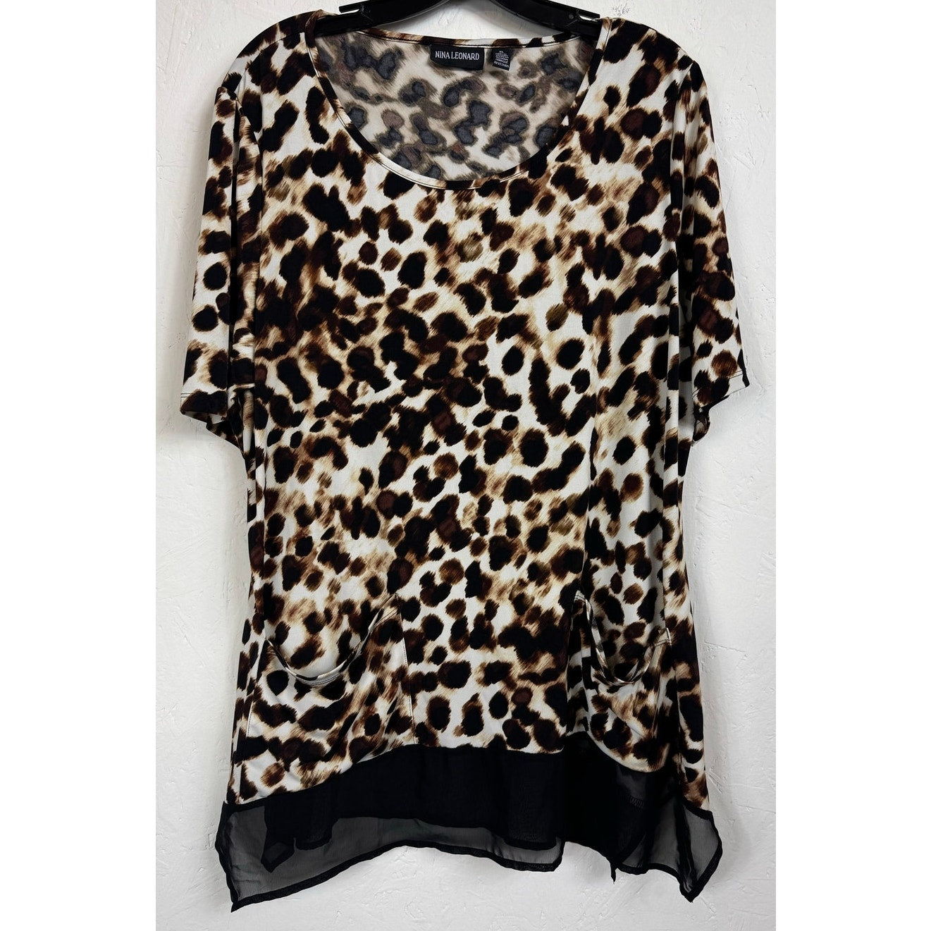 Nina Leonard Brown And Black Short Sleeve Blouse Women's Size XL