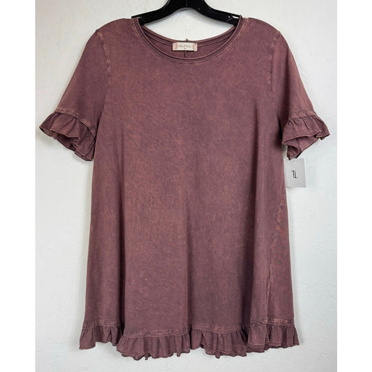 Altar'd State Brown Short Sleeve Blouse Women's Medium