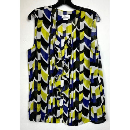 Chaus Green & Blue Sleeveless Button Up Blouse Women's 14