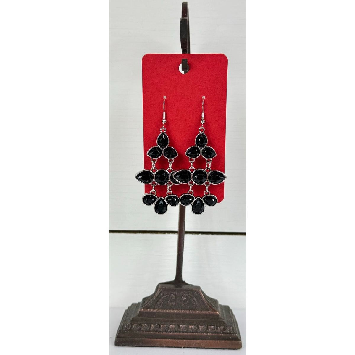 Fashion Jewelry Black and Silver tone Chandelier Earrings - Image 1