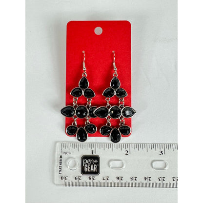 Fashion Jewelry Black and Silver tone Chandelier Earrings - Image 3
