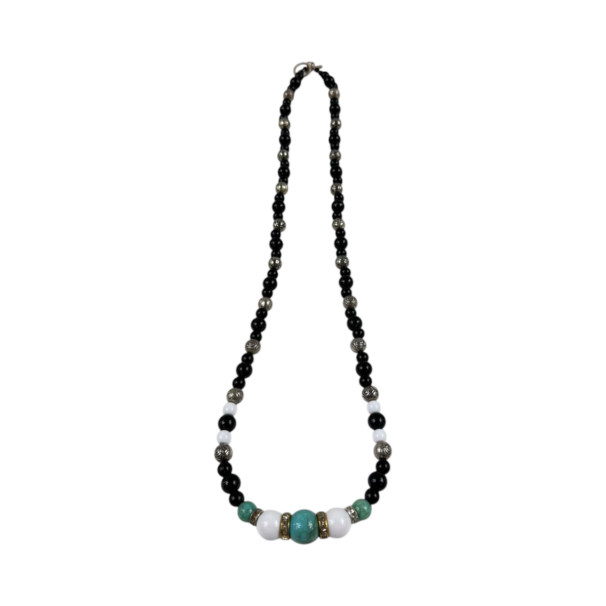 Fashion Jewelry Black, Turquoise & Silver Beaded Women's Necklace - Image 1