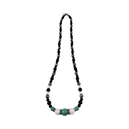 Fashion Jewelry Black, Turquoise & Silver Beaded Women's Necklace - Image 1
