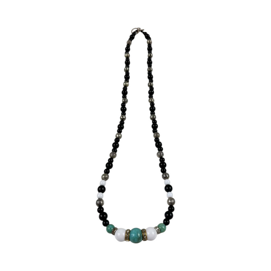Fashion Jewelry Black, Turquoise & Silver Beaded Women's Necklace - Image 1