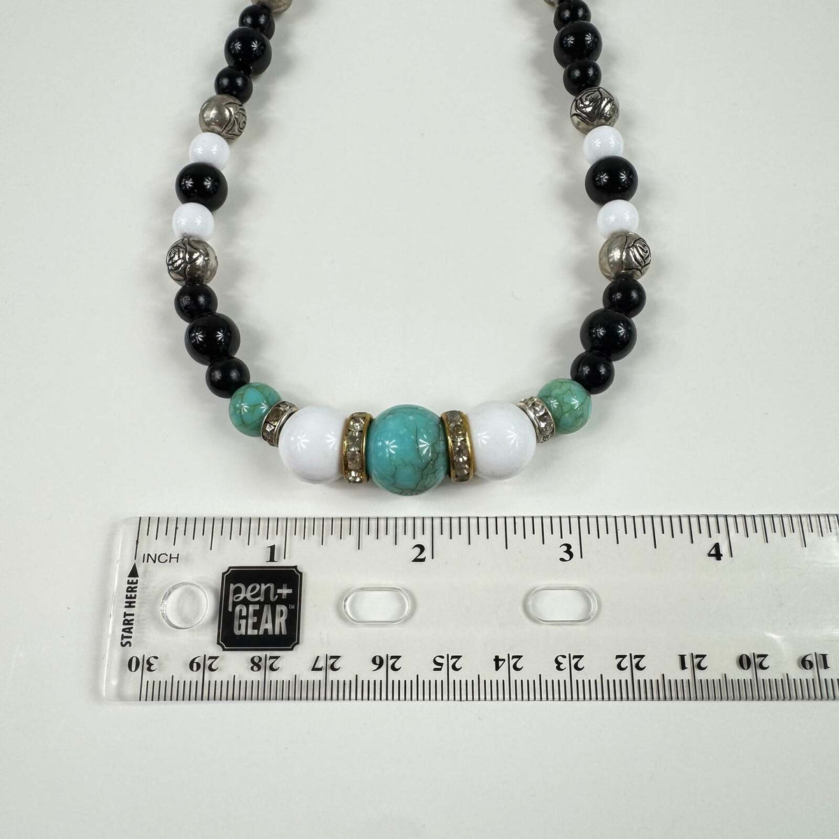 Fashion Jewelry Black, Turquoise & Silver Beaded Women's Necklace - Image 2
