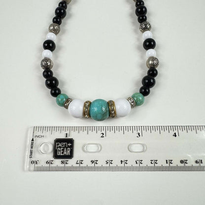 Fashion Jewelry Black, Turquoise & Silver Beaded Women's Necklace - Image 2