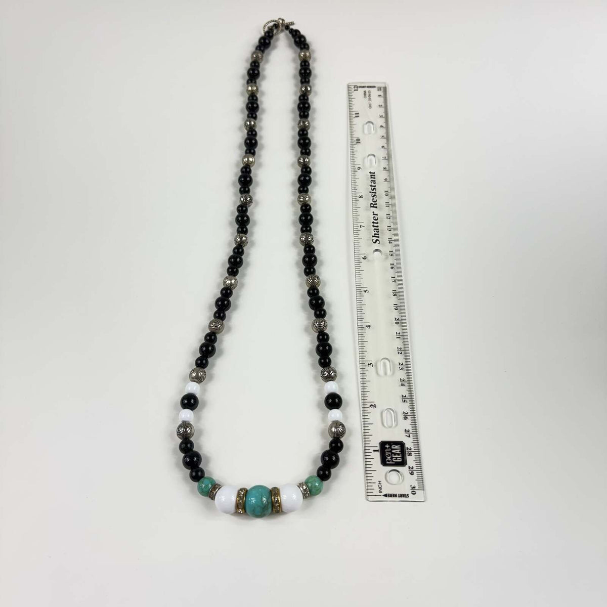 Fashion Jewelry Black, Turquoise & Silver Beaded Women's Necklace - Image 3
